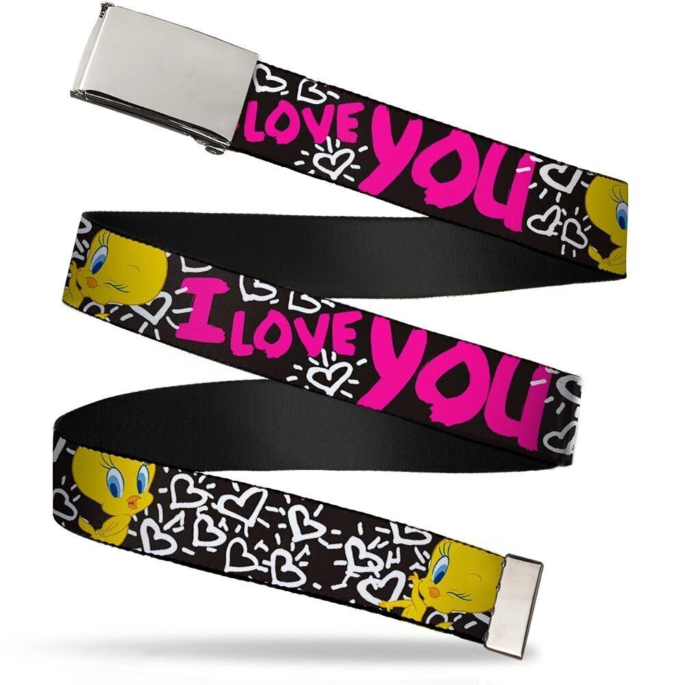 4205 Unisex-Adult's Web Belt Tweety Bird I Love You Black/White/Pink